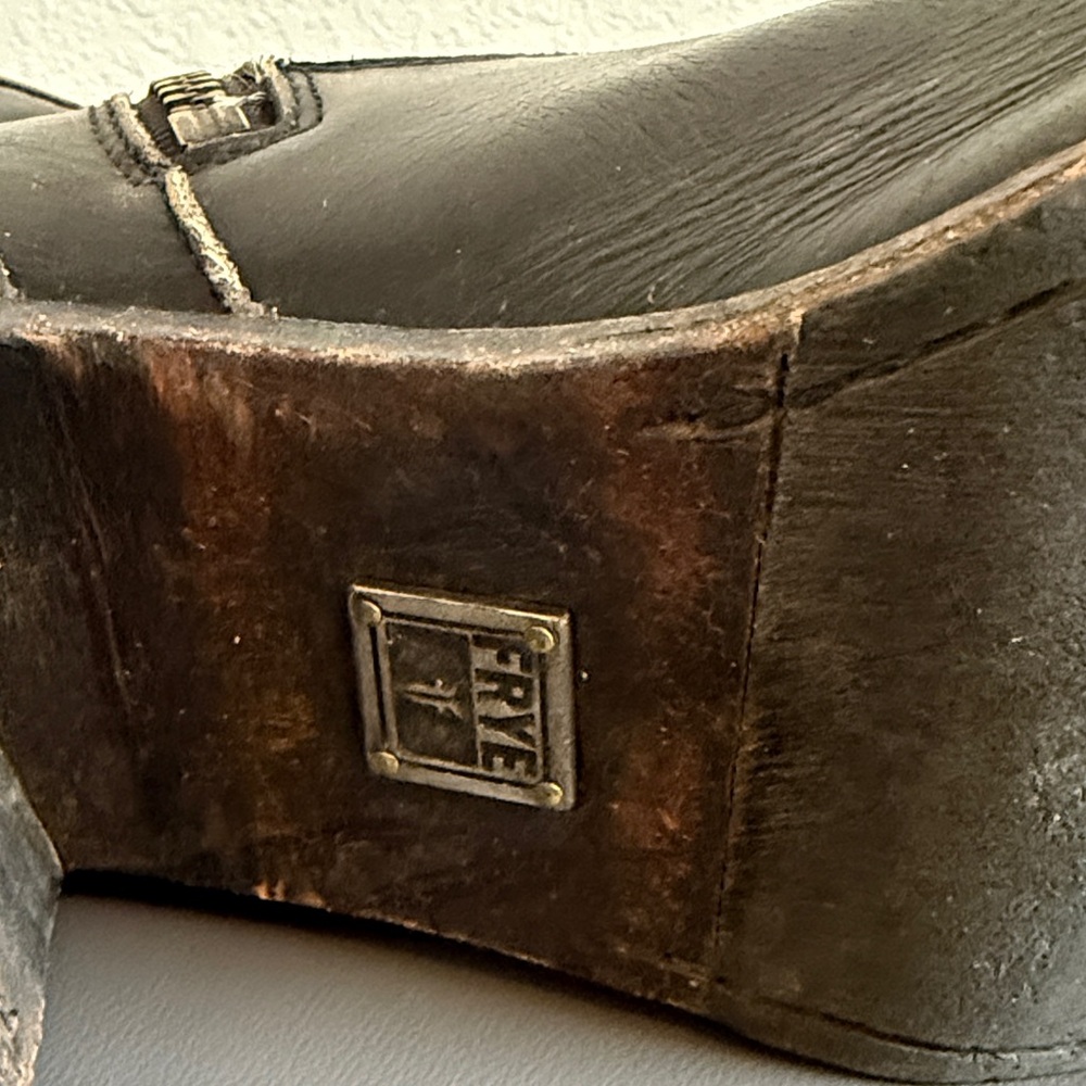 Frye Distressed Black Leather Mid Calf Boots with Buckle Detail - Picture 3 of 16